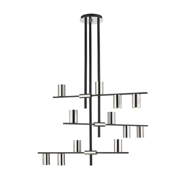 Z-Lite Calumet 12 Light Chandelier, Mate Black + Polished Nickel 814-12MB-PN - main